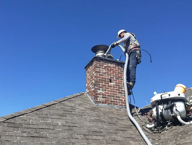 Dedicated Maple Heights Chimney Sweep team member cleaning a chimney in Maple Heights, OH