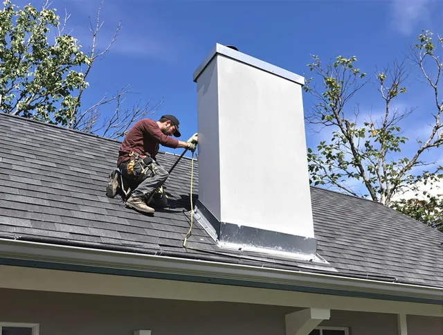 Maple Heights Chimney Sweep team member finishing chimney construction in Maple Heights, OH